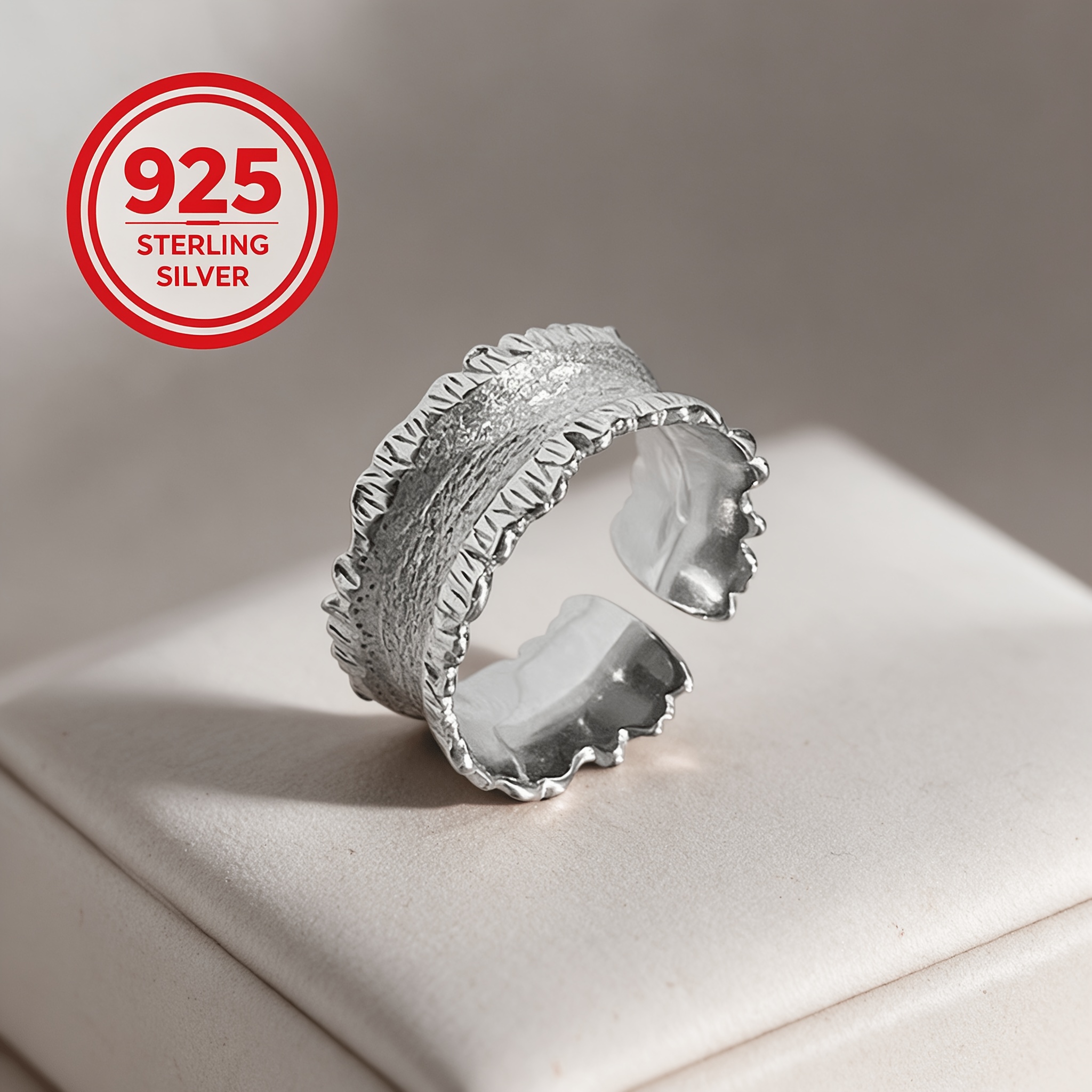 925 Silver Adjustable Open Lace Trim Geometric Ring, Stylish Gift
